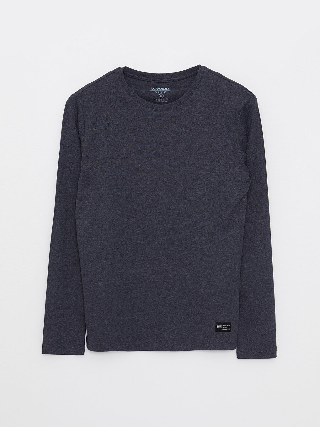 Antrasit Bisiklet Yaka Uzun Kollu Penye Erkek Tişört-5