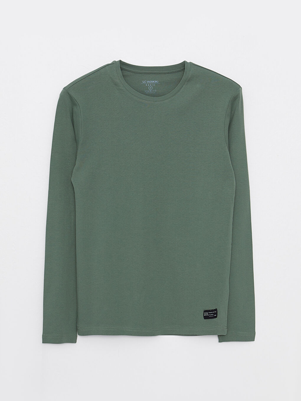 Yeşil Bisiklet Yaka Uzun Kollu Penye Erkek Tişört-5