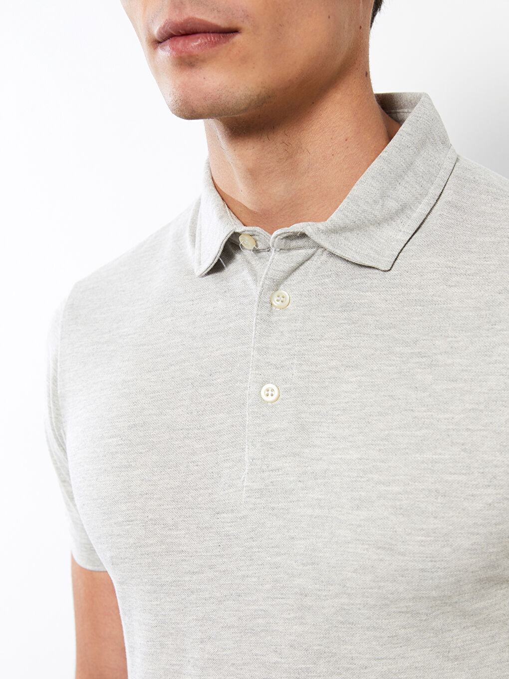 Gri Polo Yaka Kısa Kollu Pike Erkek Tişört-3