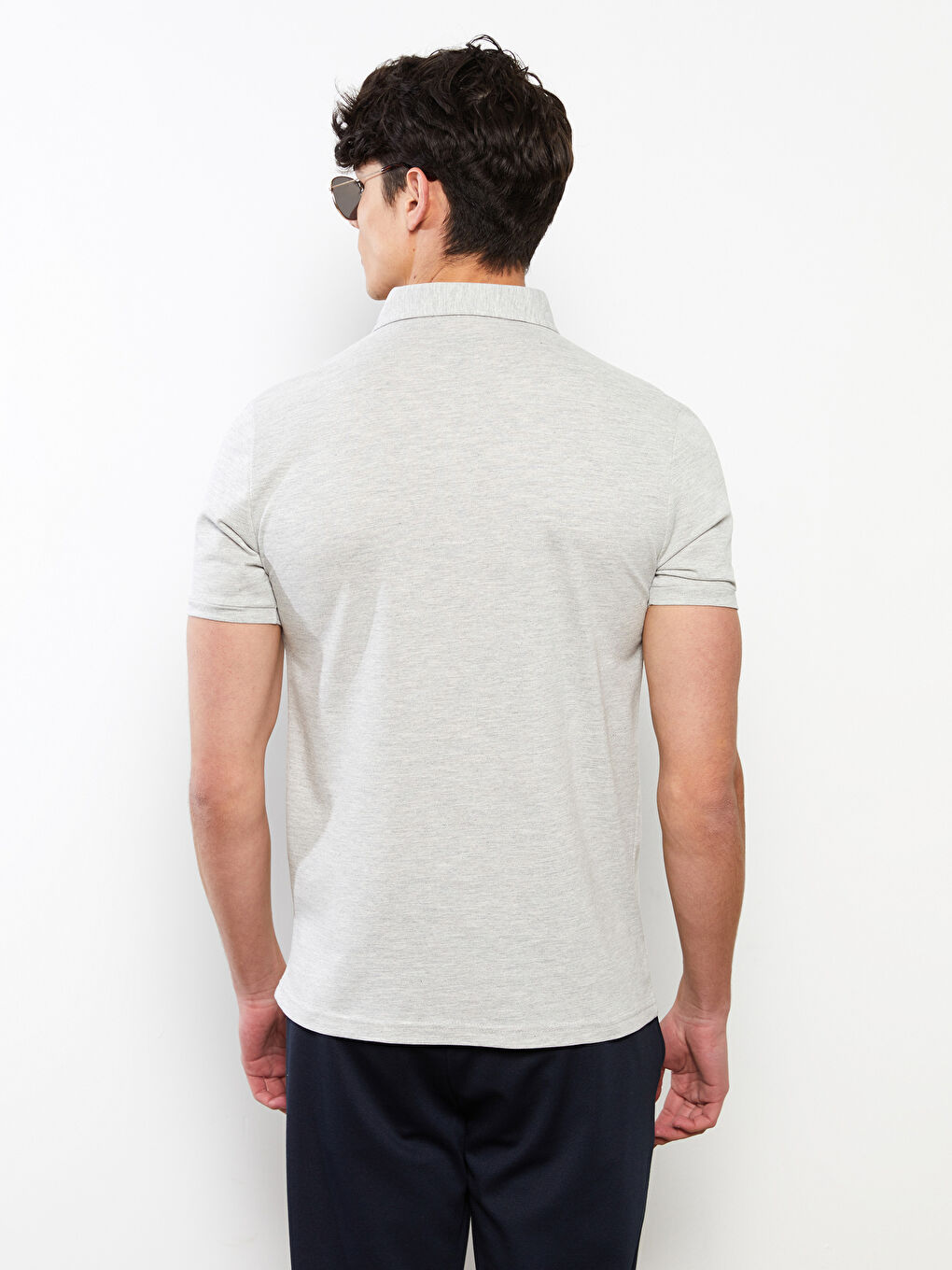 Gri Polo Yaka Kısa Kollu Pike Erkek Tişört-4