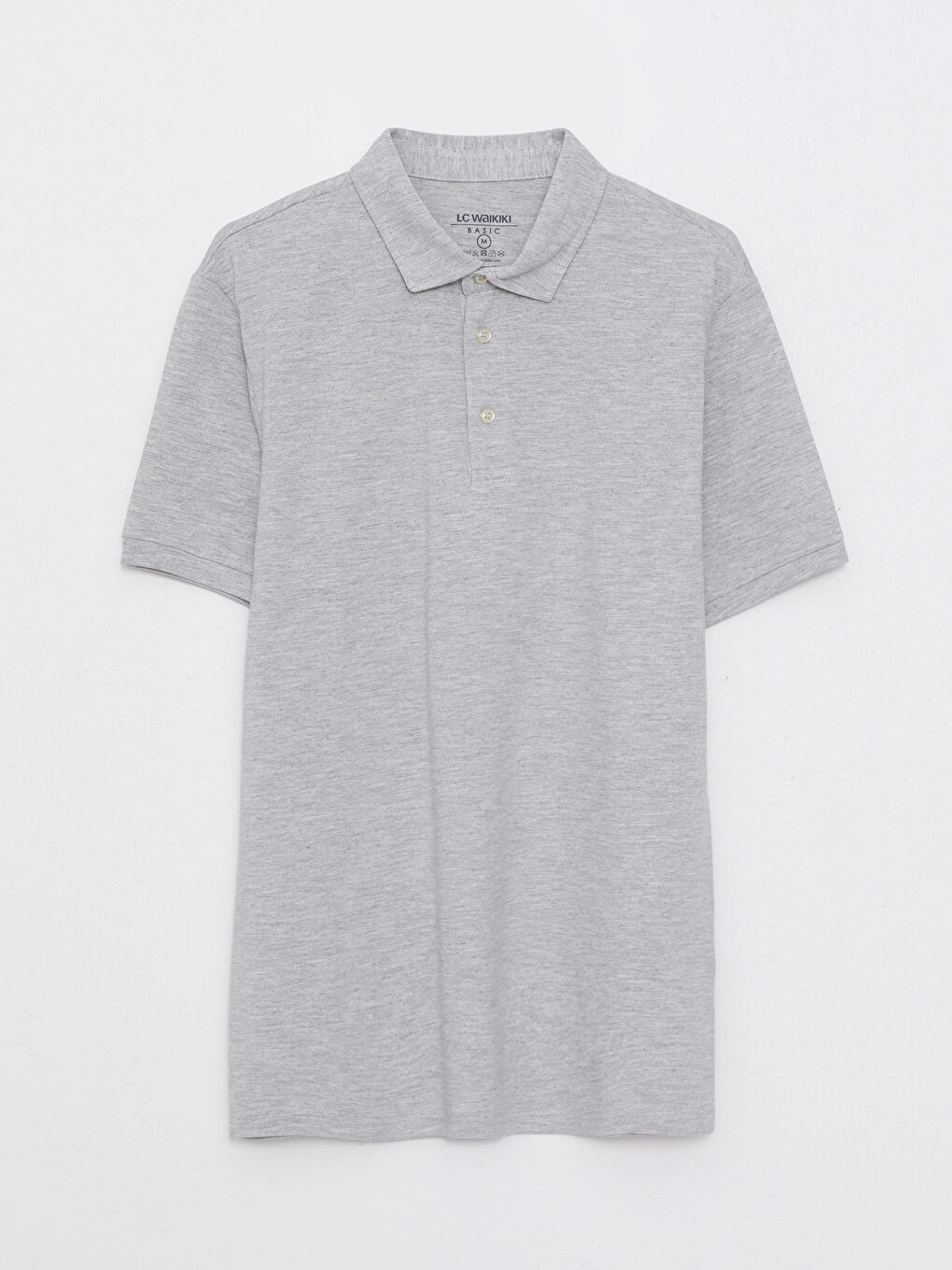 Gri Polo Yaka Kısa Kollu Pike Erkek Tişört-5