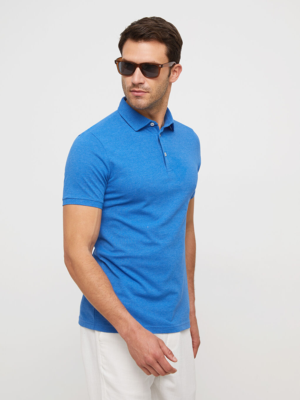 Mavi Polo Yaka Kısa Kollu Pike Erkek Tişört