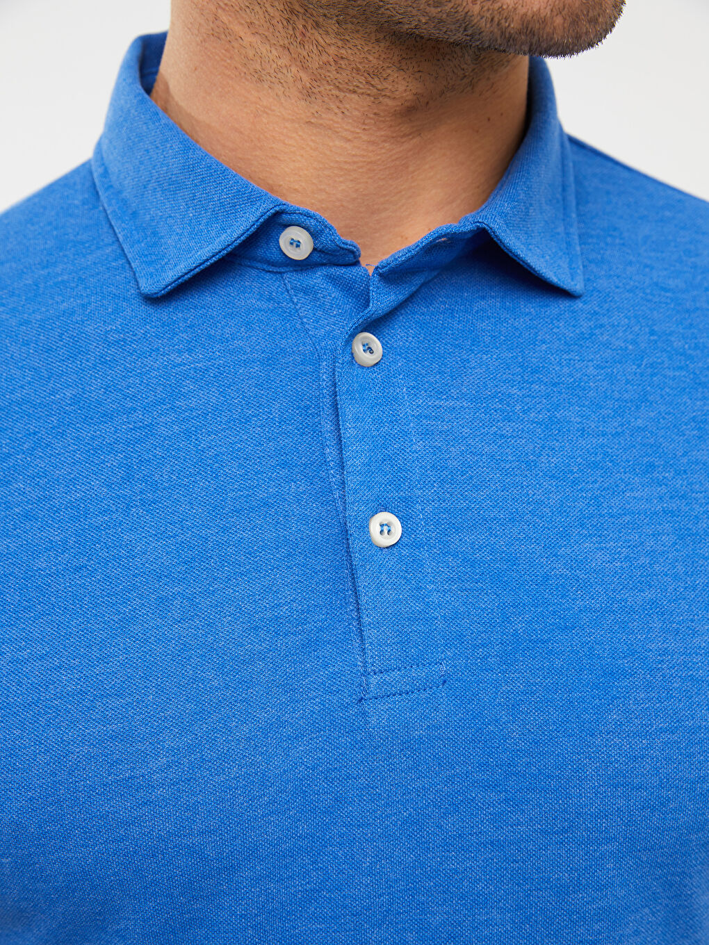 Mavi Polo Yaka Kısa Kollu Pike Erkek Tişört-3