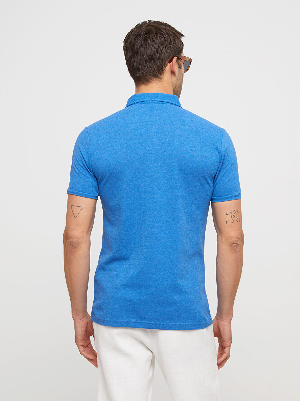 Mavi Polo Yaka Kısa Kollu Pike Erkek Tişört-4