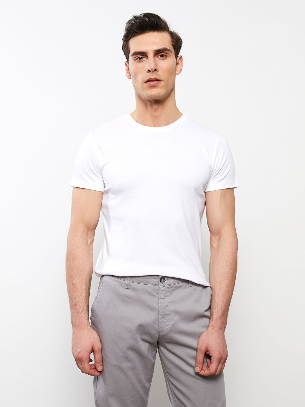 Beyaz Bisiklet Yaka Penye Erkek Tişört