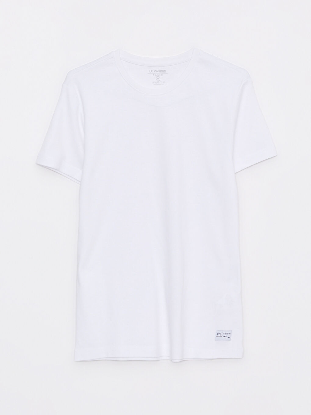 Beyaz Bisiklet Yaka Penye Erkek Tişört-6