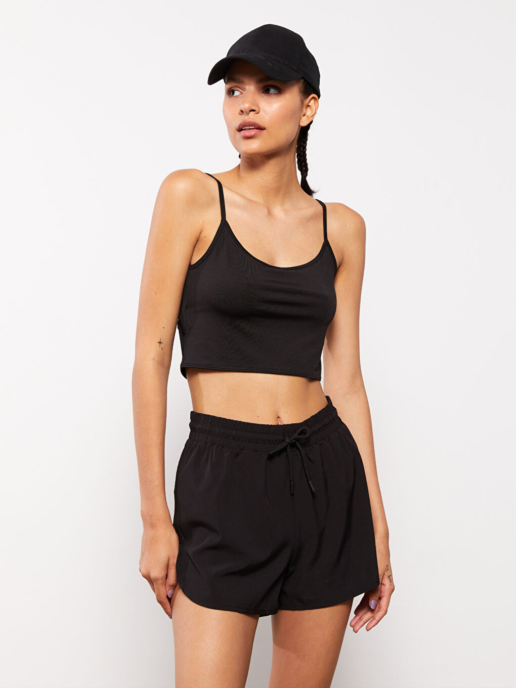 Women's Elastic Waist Plain Sports Shorts-2