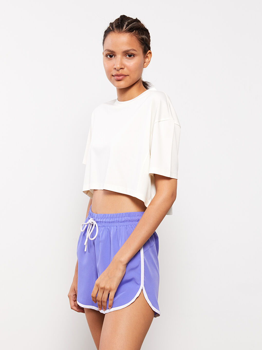 Women's Elasticated Waist Plain Shorts-2