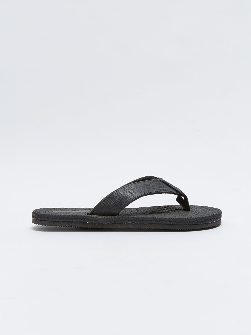 Siyah Deri Görünümlü Erkek Parmak Arası Plaj Terliği-1