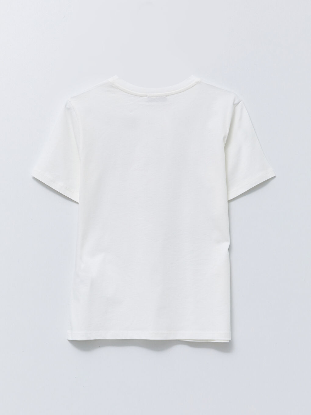 Ekru Bisiklet Yaka Yazı Baskılı Kısa Kollu Pamuklu Kadın Tişört-6