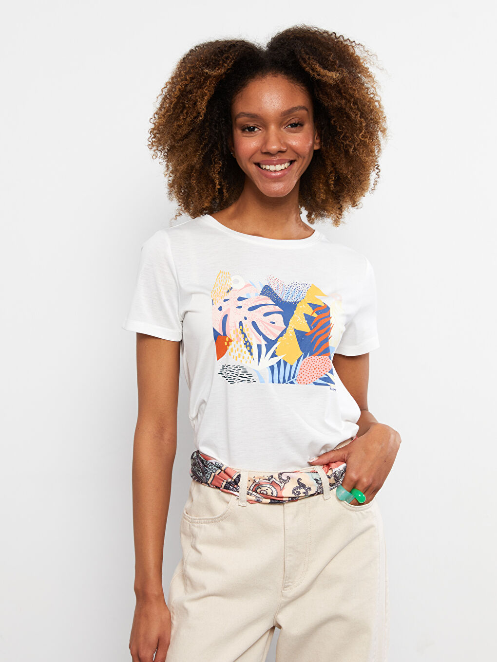Crew Neck Printed Short Sleeve Women's T-Shirt-1