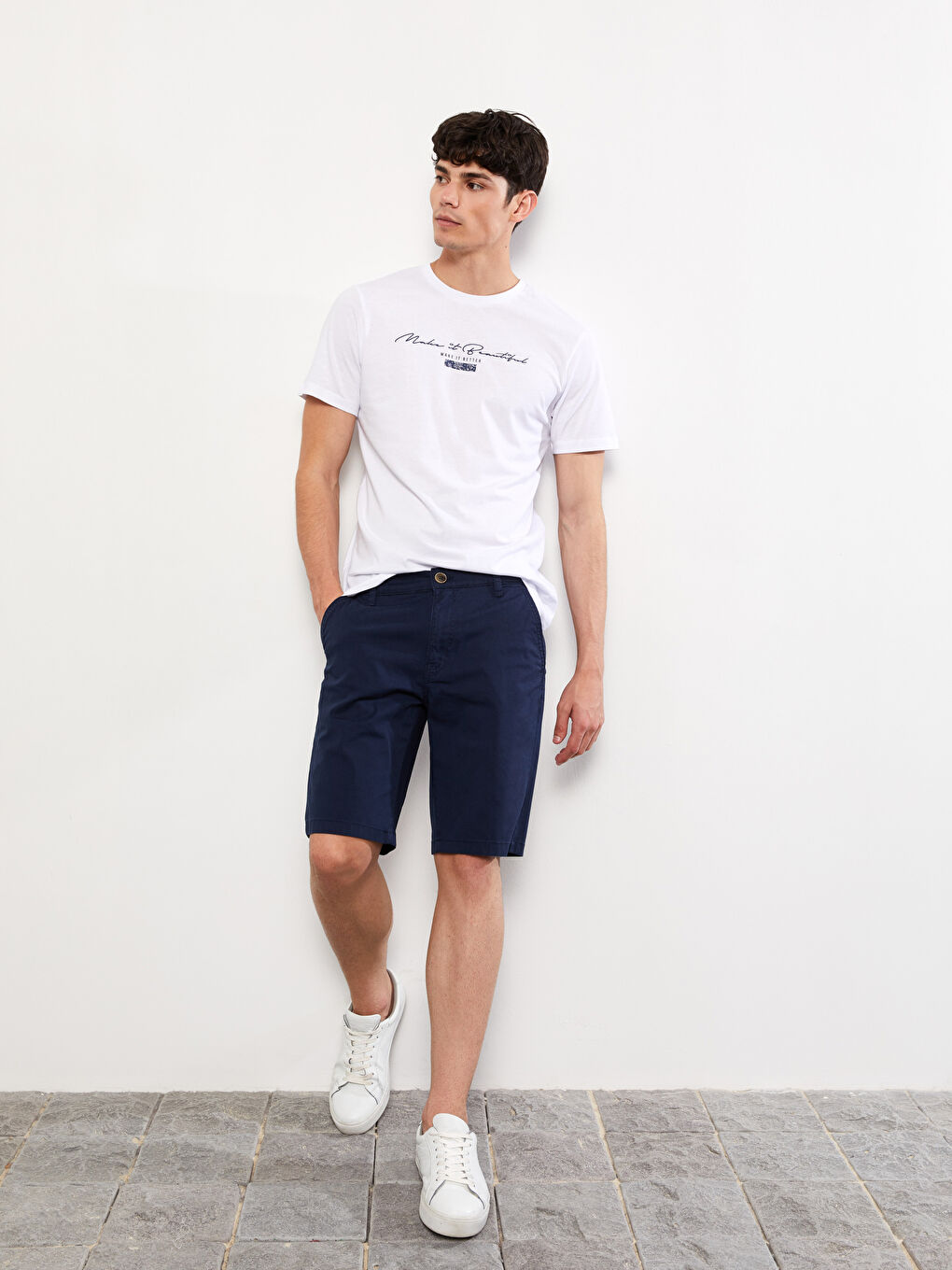 Lacivert Standart Kalıp Gabardin Erkek Şort