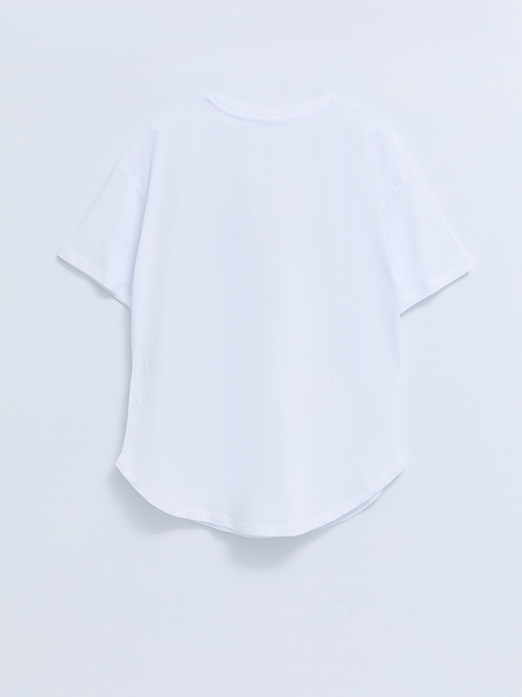 Beyaz Bisiklet Yaka Baskılı Kısa Kollu Pamuklu Kadın Tişört-6