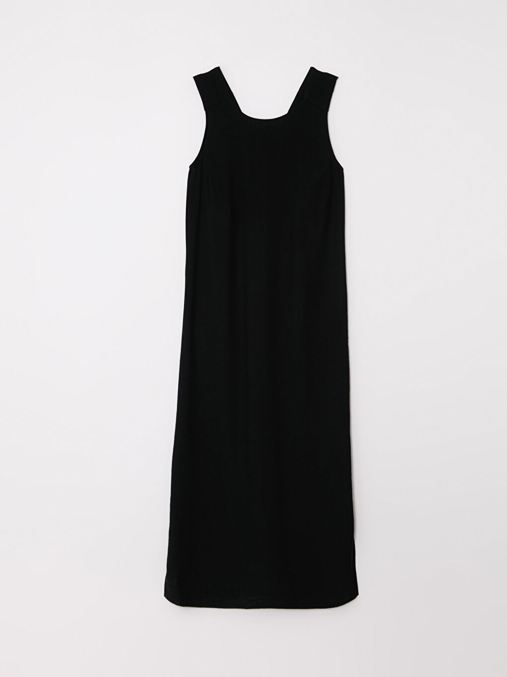 Siyah Kadın Bisiklet Yaka Düz Kolsuz Elbise-6