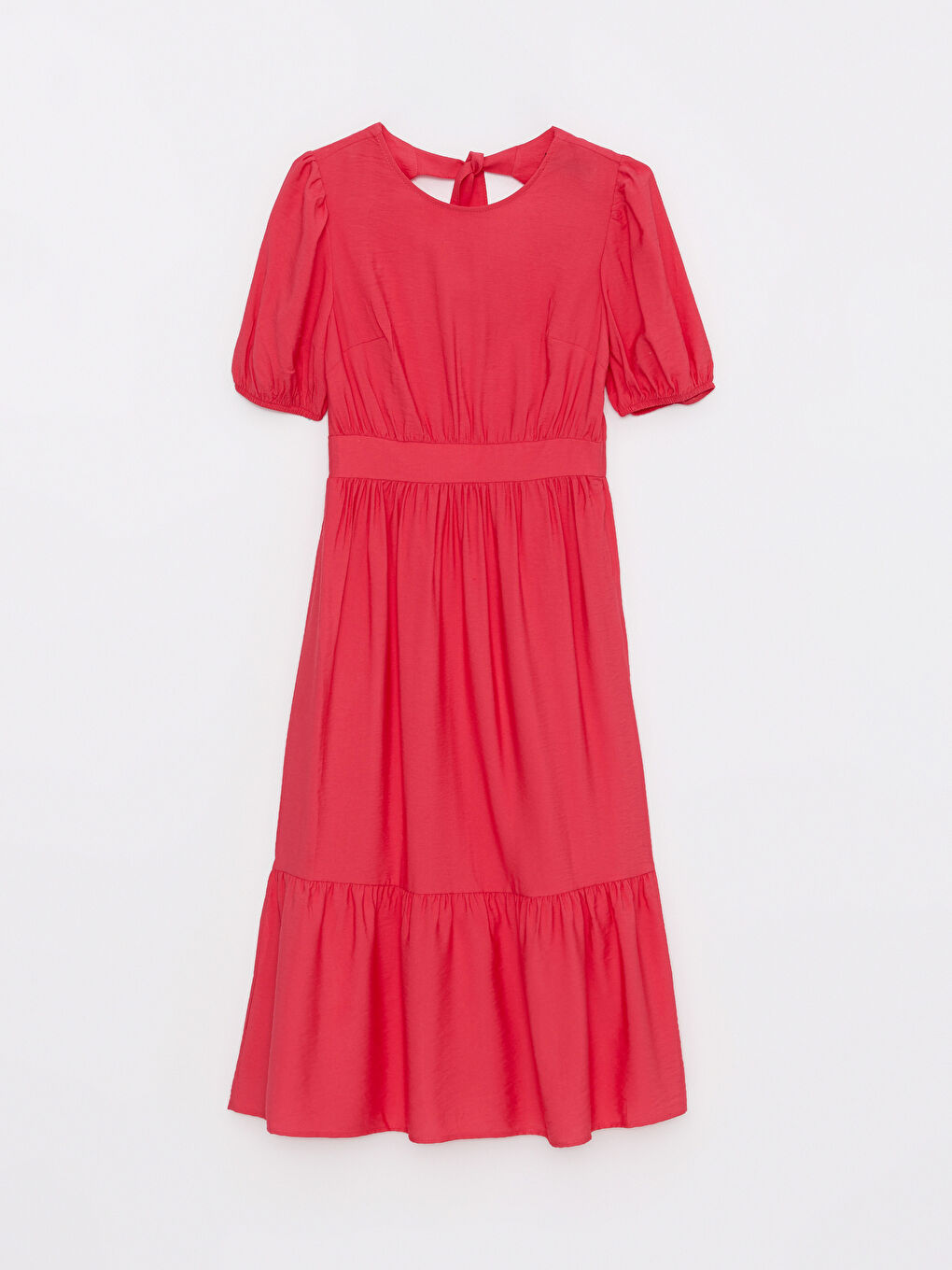 Fuşya Bisiklet Yaka Düz Kısa Kollu Kadın Elbise-5