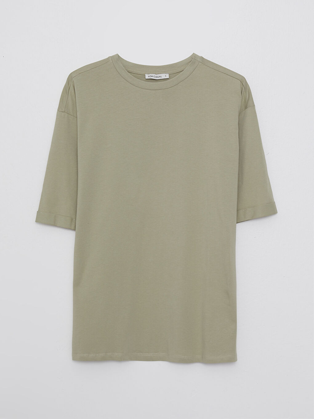 Yeşil Bisiklet Yaka Düz Kısa Kollu Pamuklu Kadın Tişört