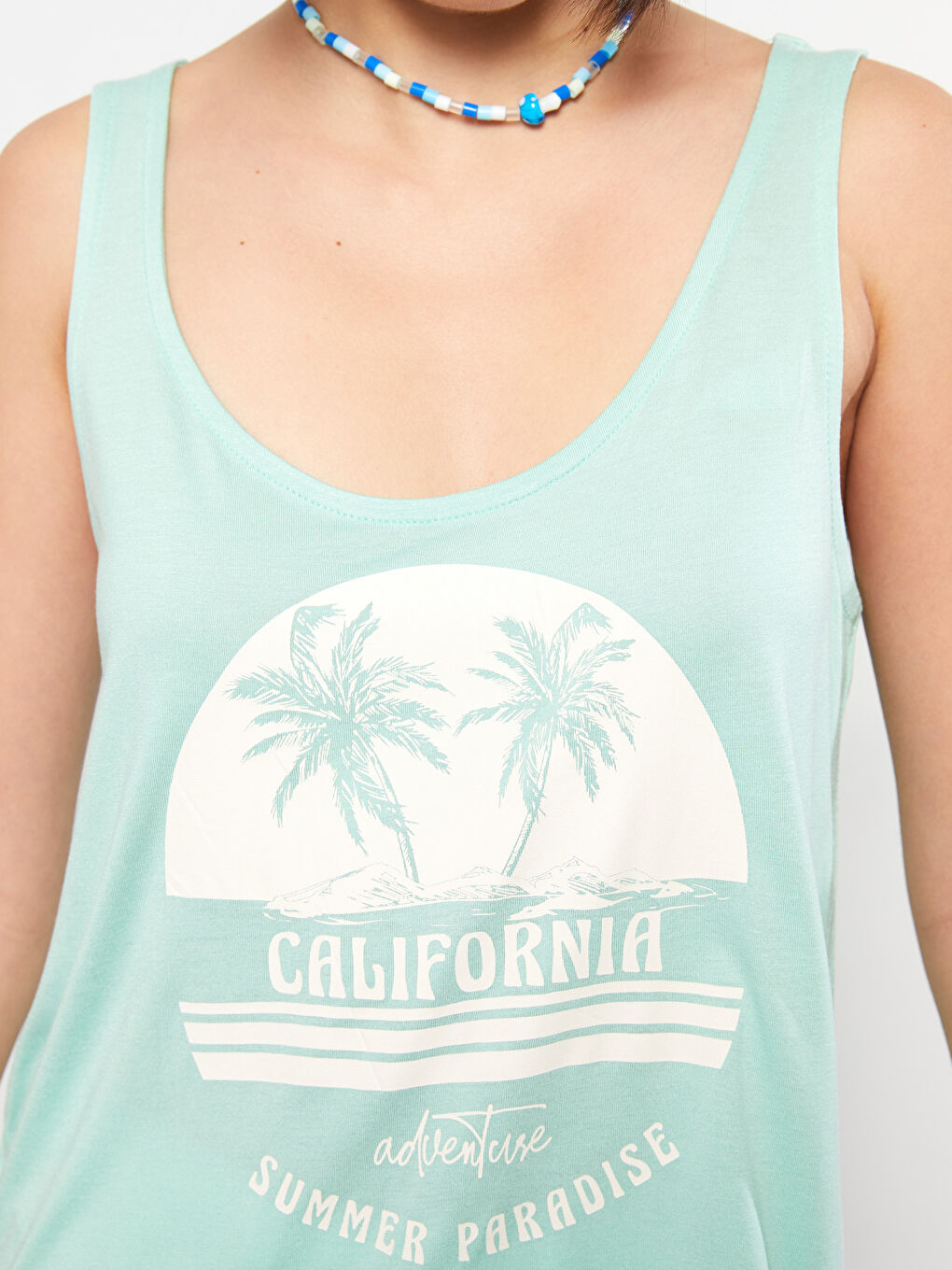 Yeşil U Yaka Baskılı Viskon Kadın Atlet-3