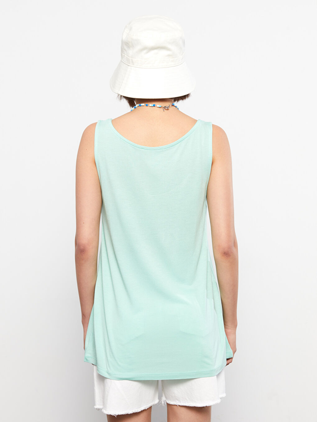 Yeşil U Yaka Baskılı Viskon Kadın Atlet-4