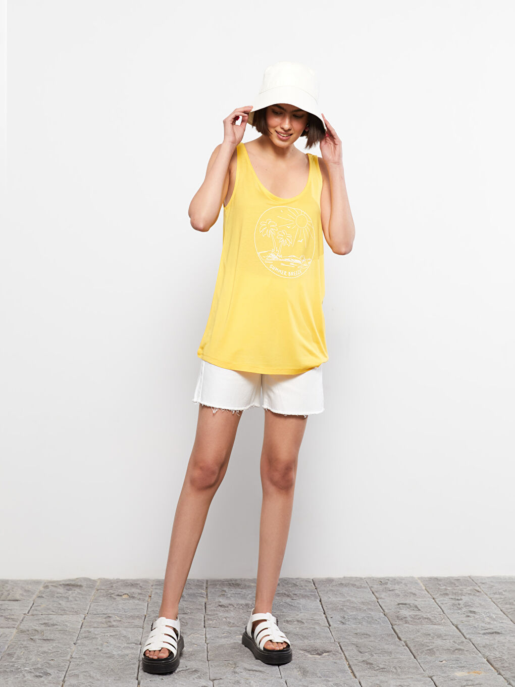 Débardeur Athlète Imprimé Viscose Encolure En U-1