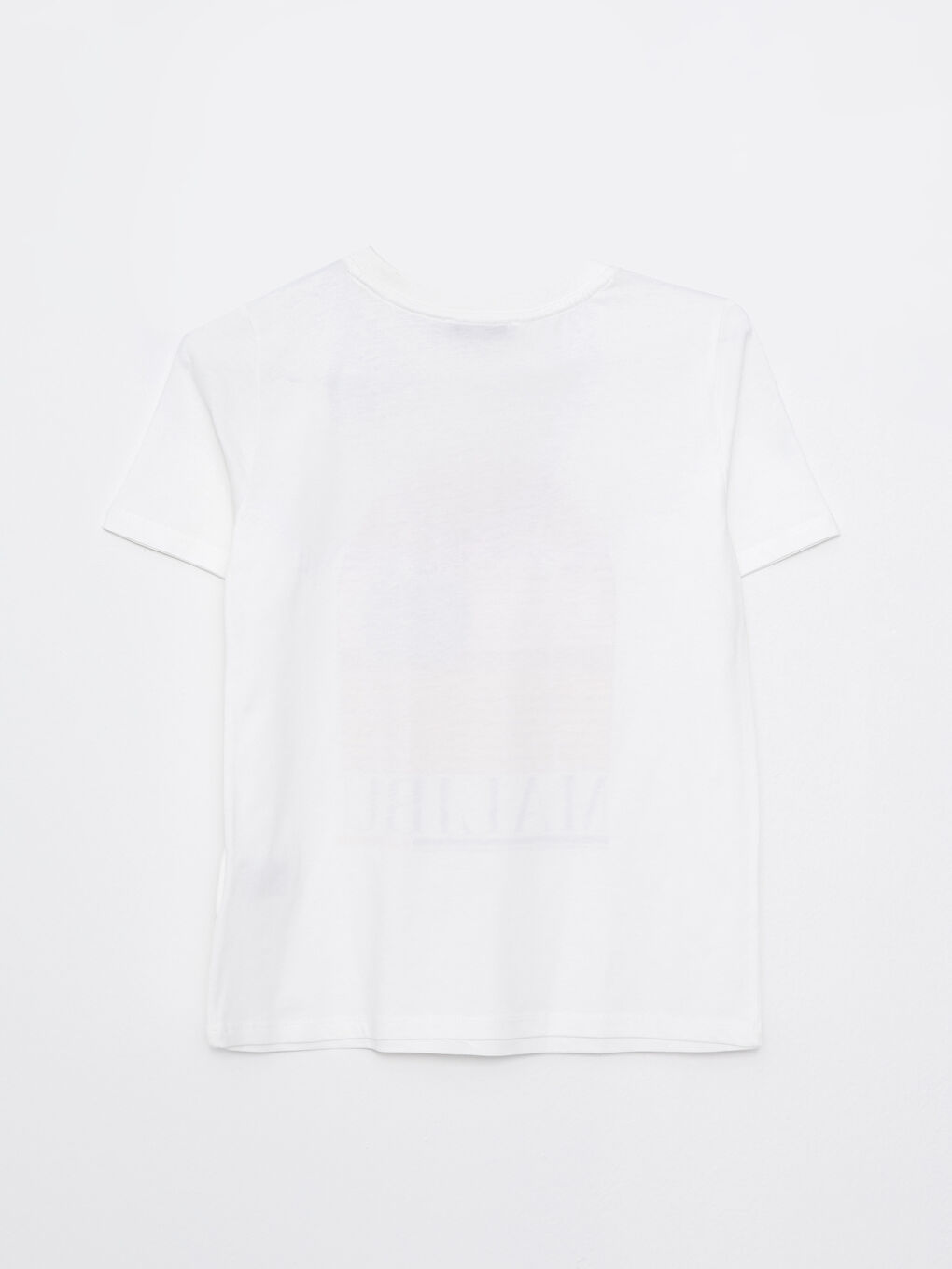 Ekru Bisiklet Yaka Baskılı Kısa Kollu Pamuklu Kadın Tişört-1