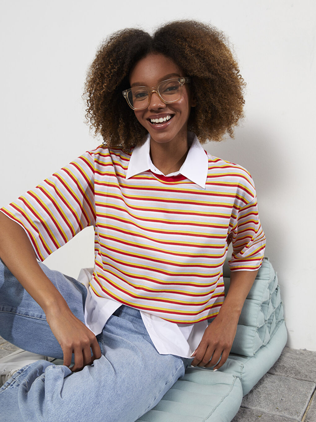 LC Waikiki Crew Neck Striped Short Sleeve Cotton Women's T-Shirt -S2JJ08Z8-LJE