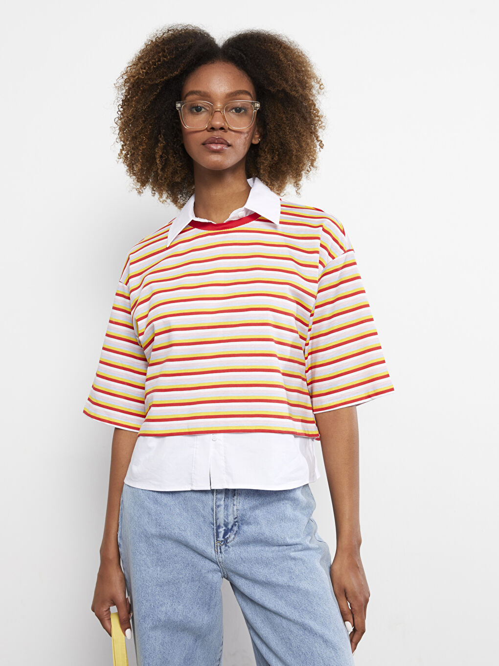 LC Waikiki Crew Neck Striped Short Sleeve Cotton Women's T-Shirt -S2JJ08Z8-LJE
