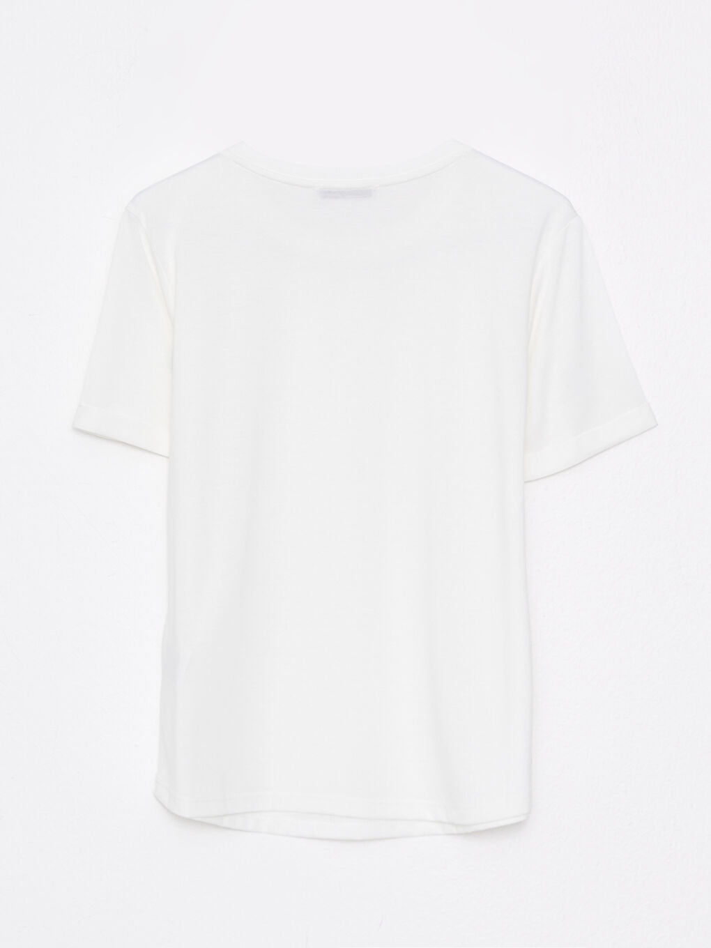 Ekru Bisiklet Yaka Düz Kısa Kollu Kadın Tişört-6