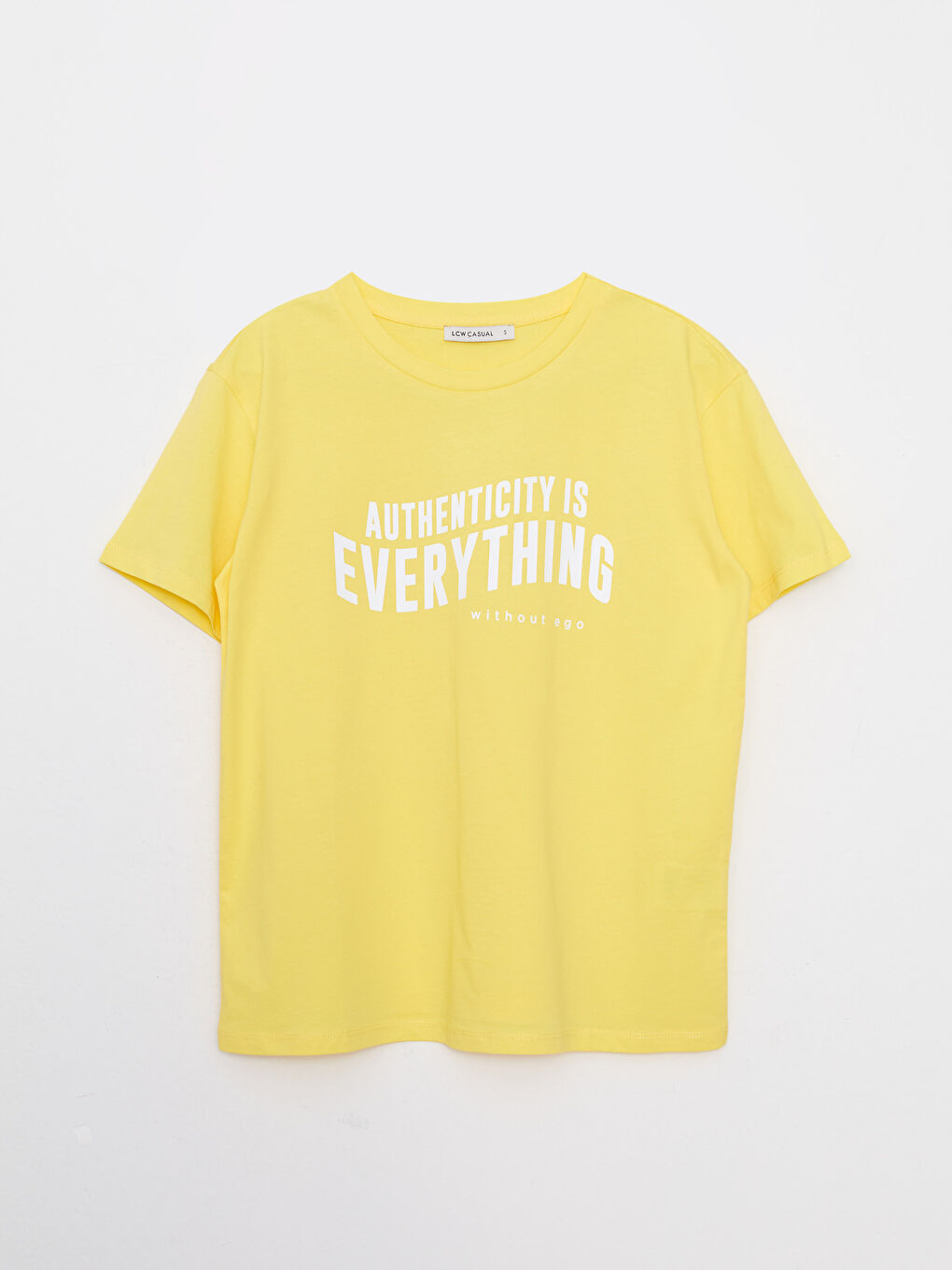 Sarı Bisiklet Yaka Baskılı Kısa Kollu Pamuklu Kadın Tişört-4