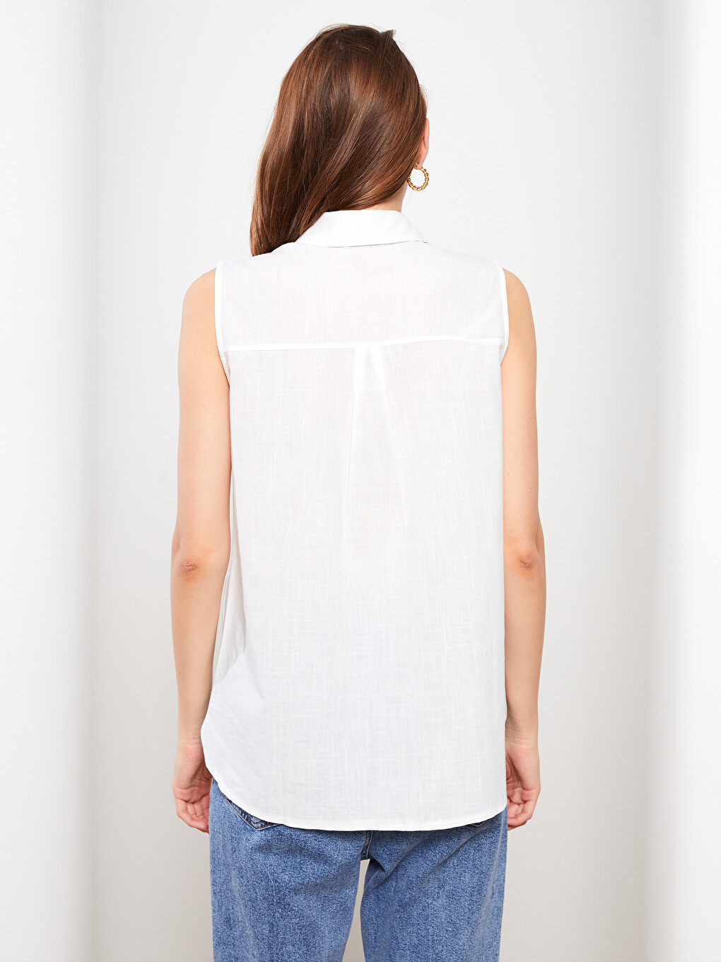 Front Button Closure Embroidered Sleeveless Cotton Women's Shirt-5