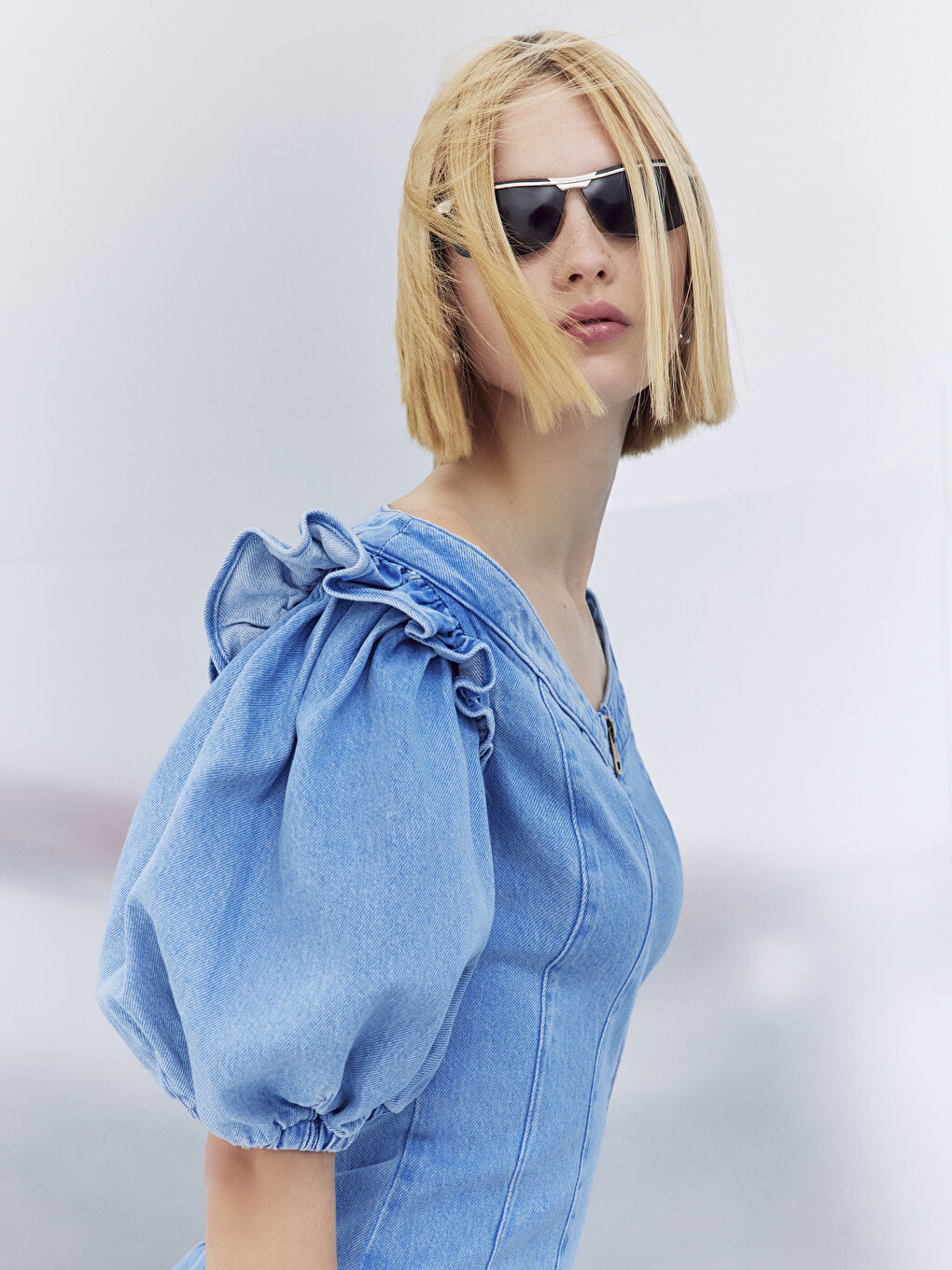 İndigo BALON KOLLU KADIN JEAN ELBİSE-1