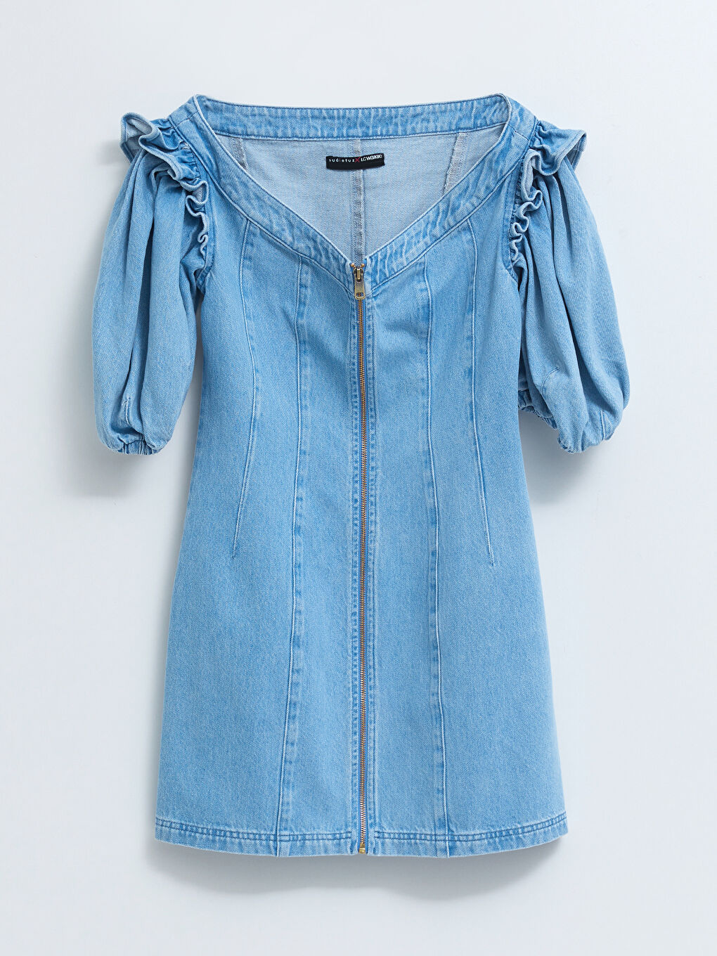 İndigo BALON KOLLU KADIN JEAN ELBİSE-5