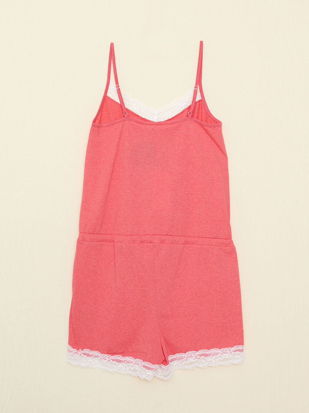 Pembe V Yaka Dantel Detaylı Askılı Kadın Şortlu Tulum Pijama-6