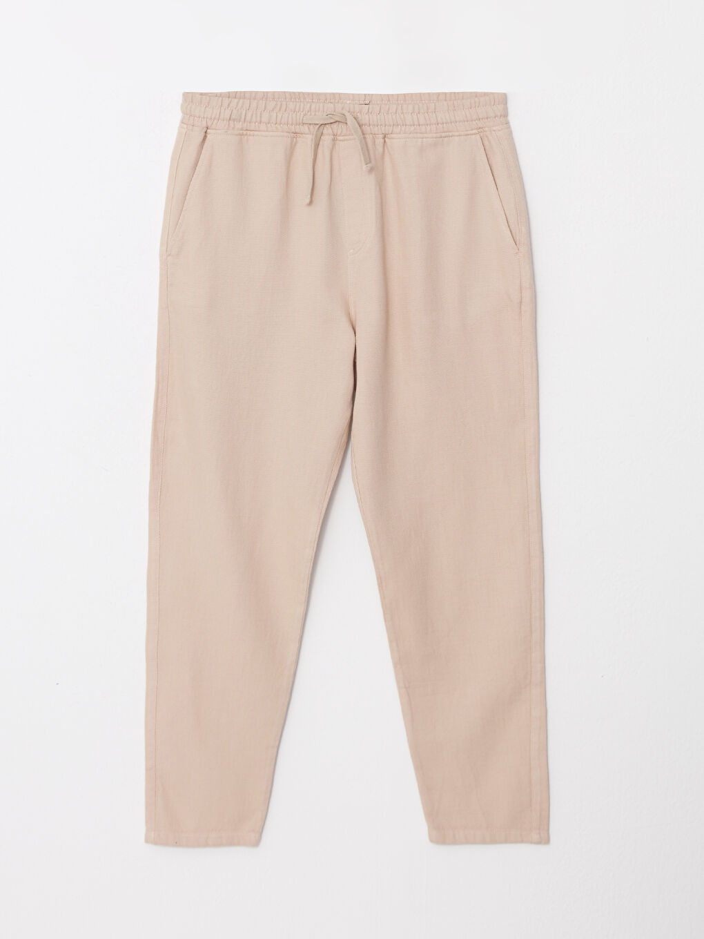 Bej Slim Fit Beli Bağlama Detaylı Erkek Pantolon