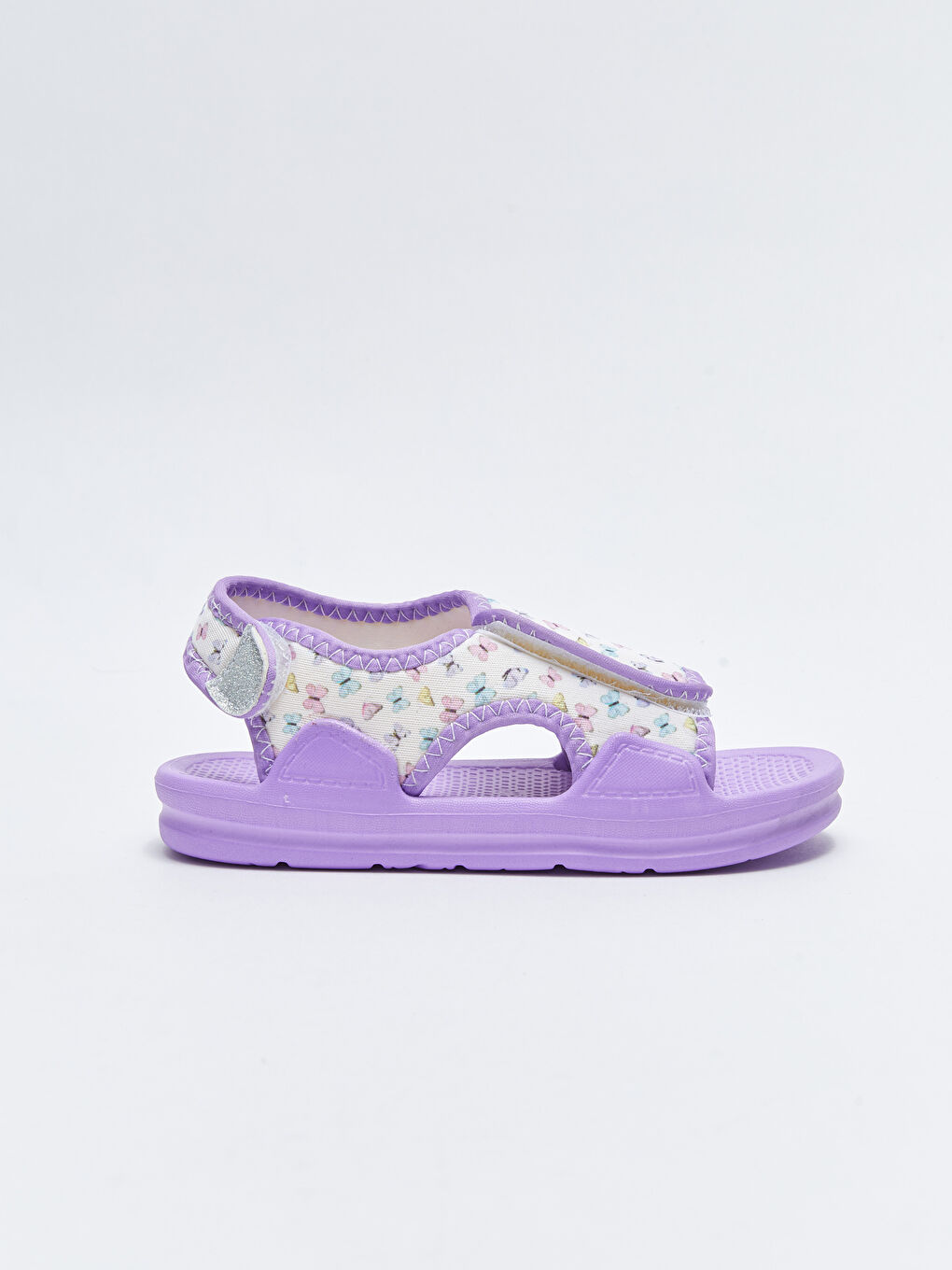 Lila Baskılı Cırt Cırtlı Kız Çocuk Sandalet-1