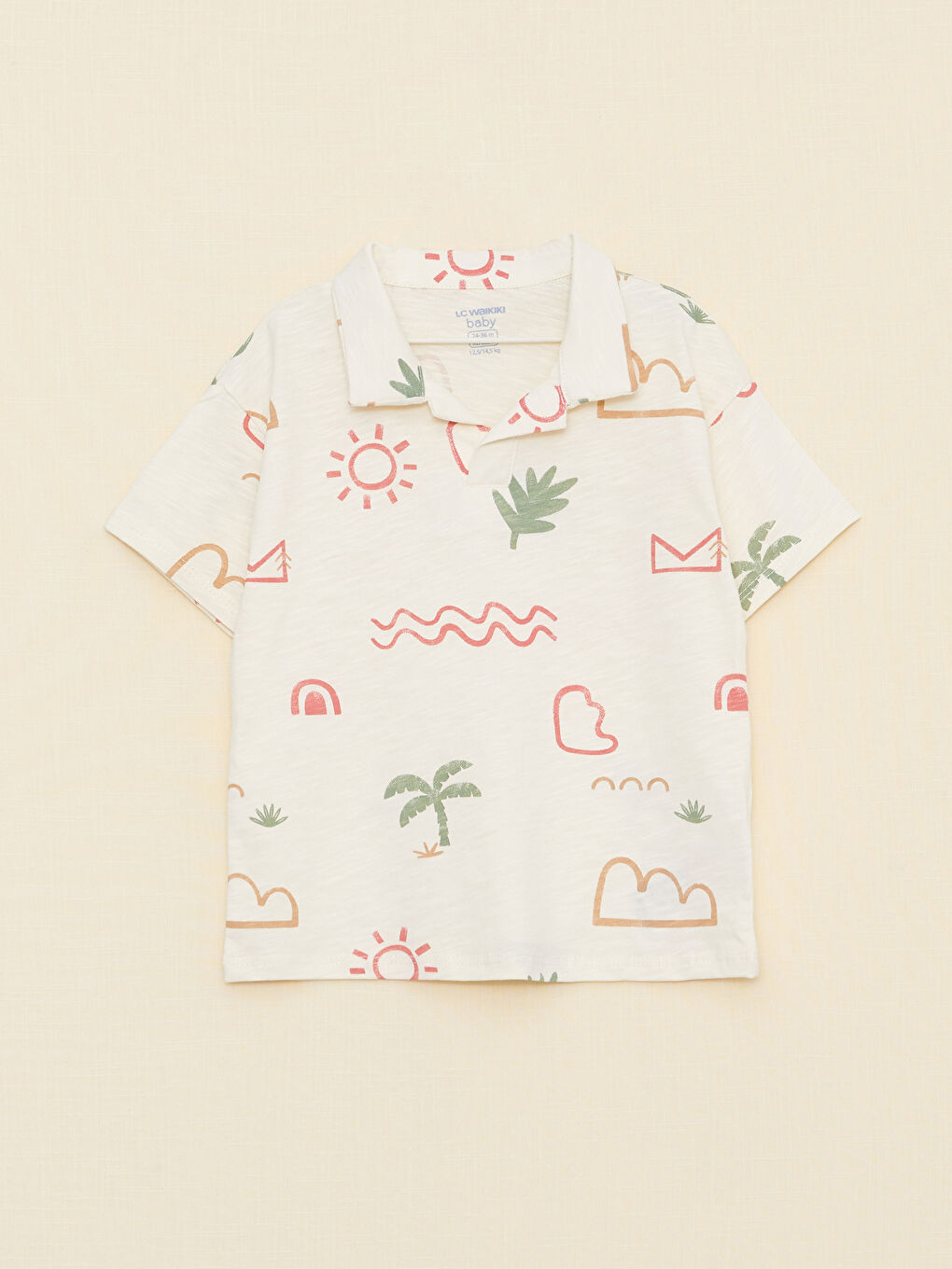 Ekru Polo Yaka Kısa Kollu Baskılı Erkek Bebek Tişört