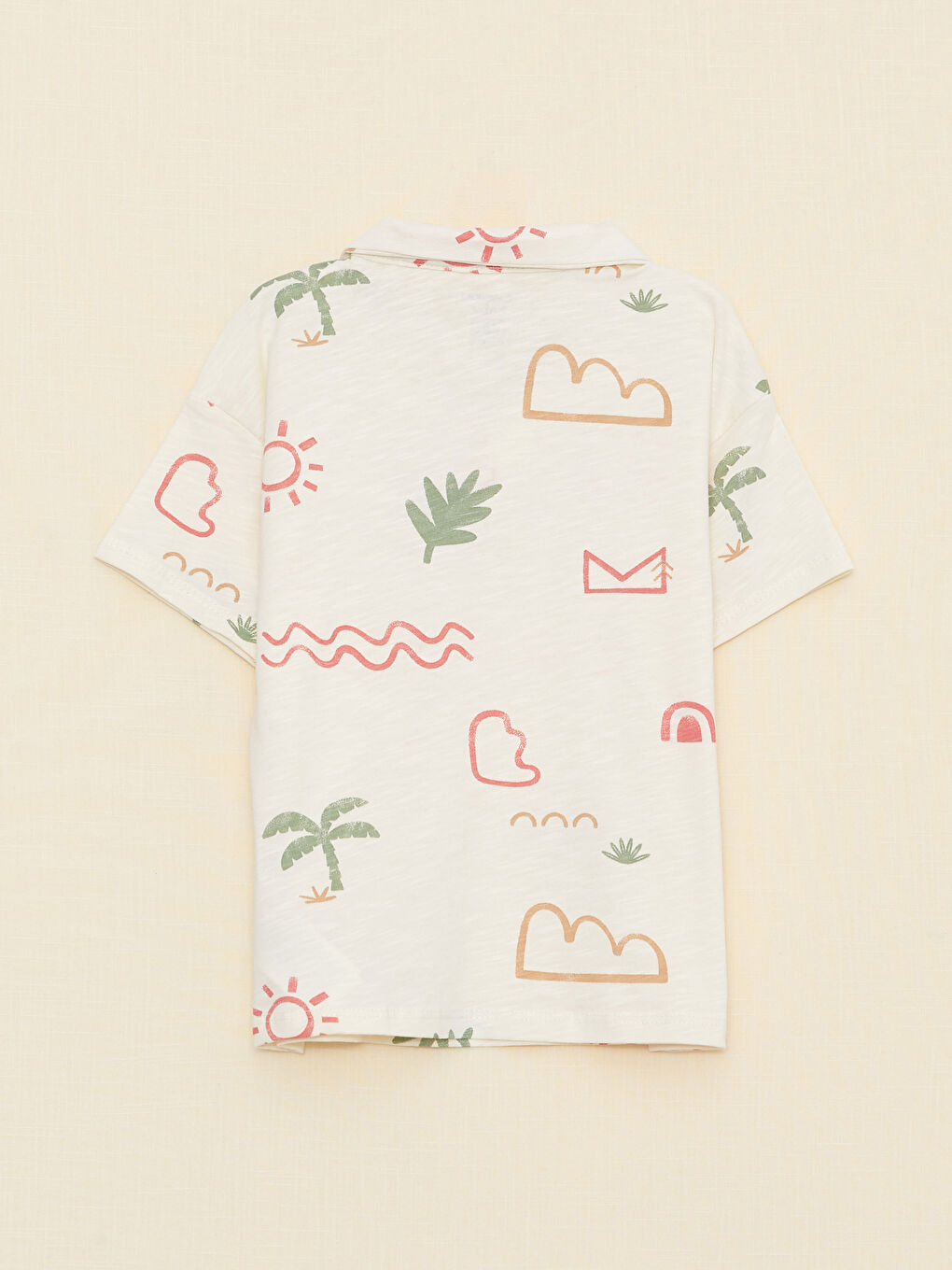 Ekru Polo Yaka Kısa Kollu Baskılı Erkek Bebek Tişört-1