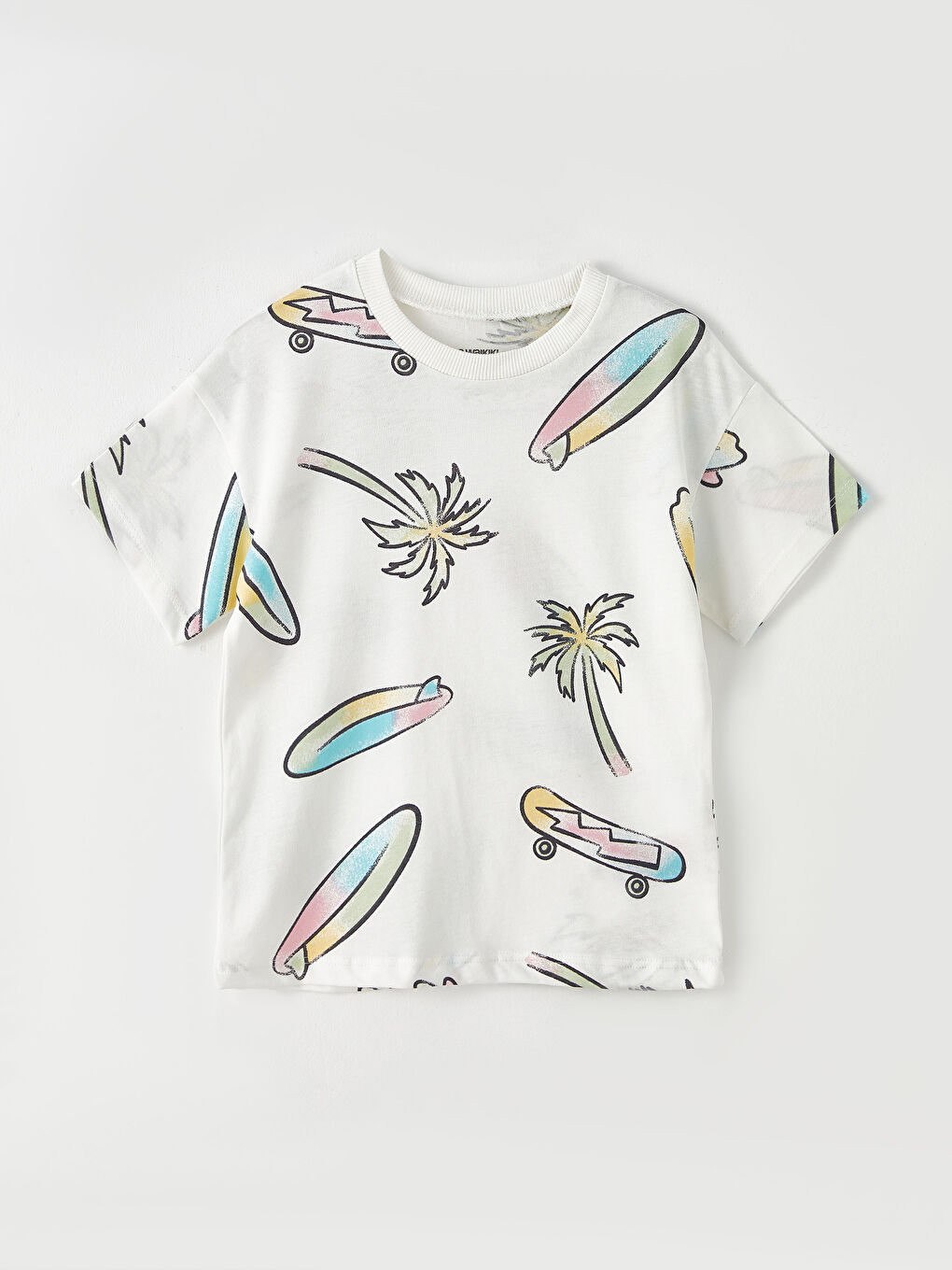 Ekru Bisiklet Yaka Kısa Kol Baskılı Pamuklu Erkek Bebek Tişört-8