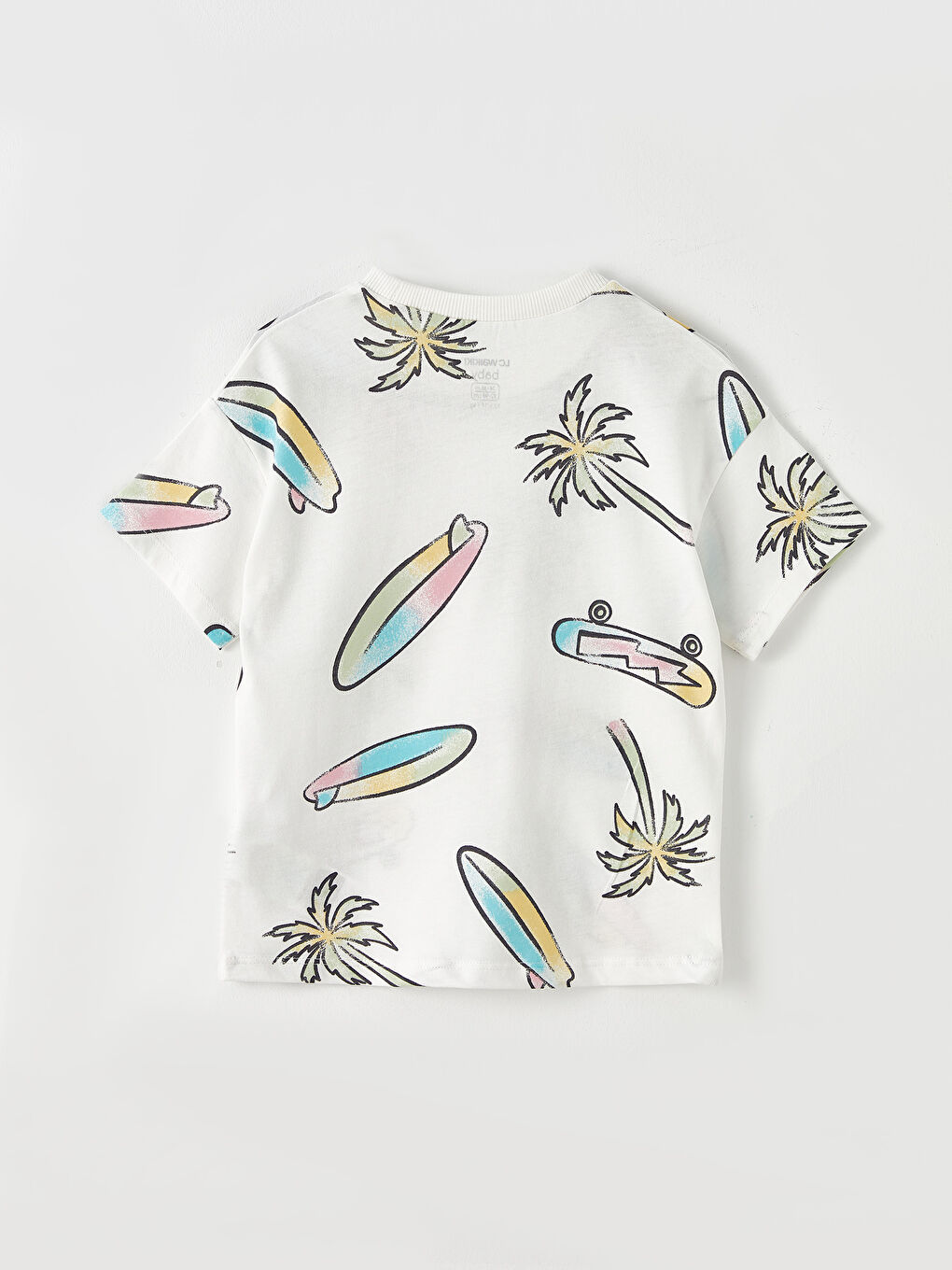 Ekru Bisiklet Yaka Kısa Kol Baskılı Pamuklu Erkek Bebek Tişört-9