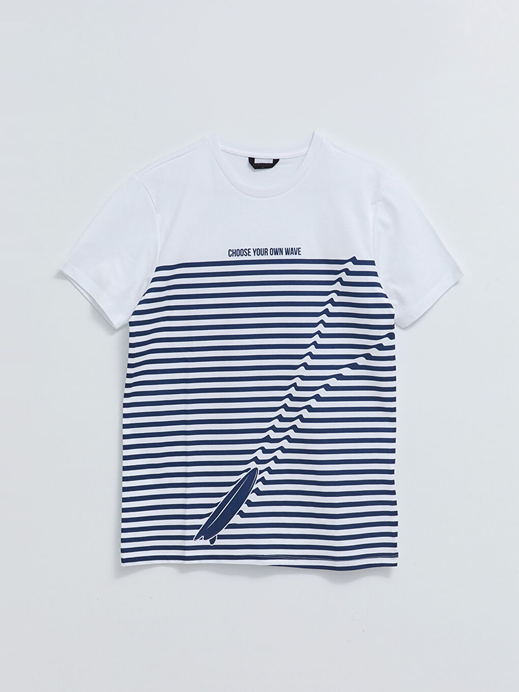 Beyaz Bisiklet Yaka Kısa Kollu Çizgili Penye Erkek Tişört