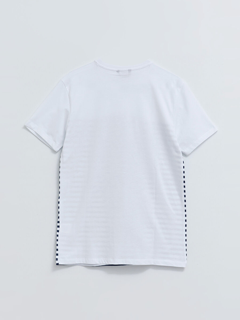 Beyaz Bisiklet Yaka Kısa Kollu Çizgili Penye Erkek Tişört-1