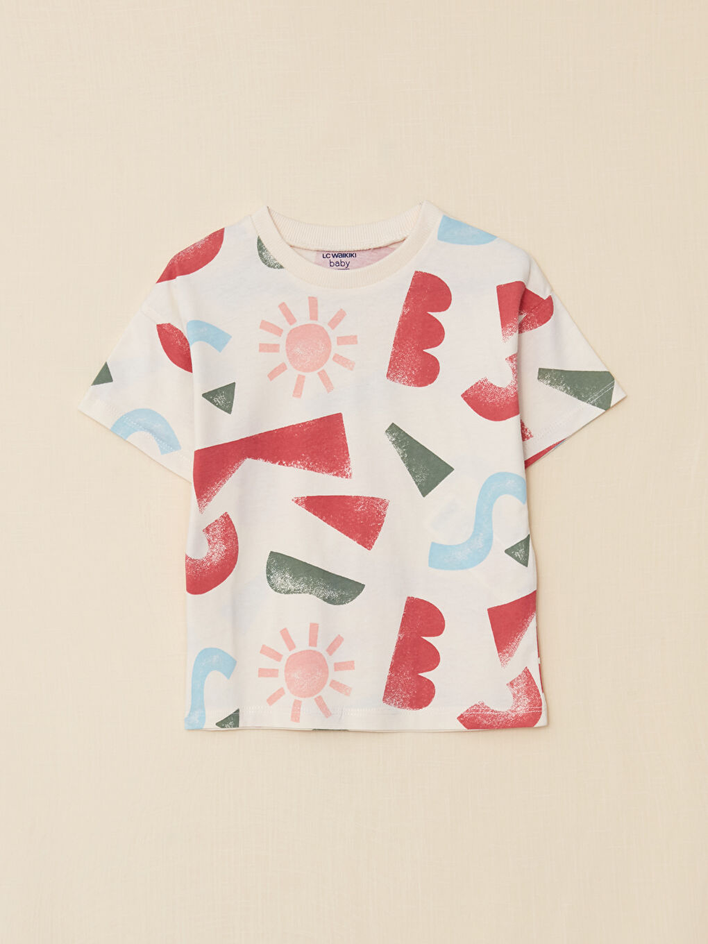 Ekru Bisiklet Yaka Kısa Kollu Erkek Bebek Tişört ve Şort 2'li Takım-3