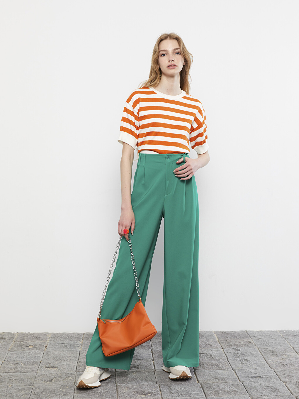 Bequeme Passform Schlichte Weite Beine Damenhosen-1