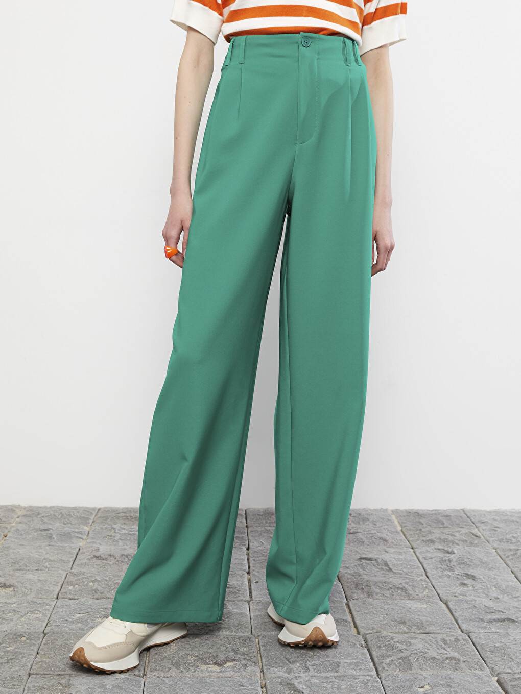 Bequeme Passform Schlichte Weite Beine Damenhosen-2