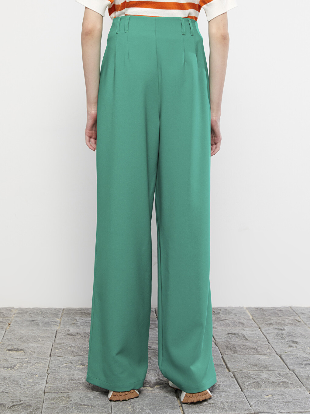 Bequeme Passform Schlichte Weite Beine Damenhosen-4