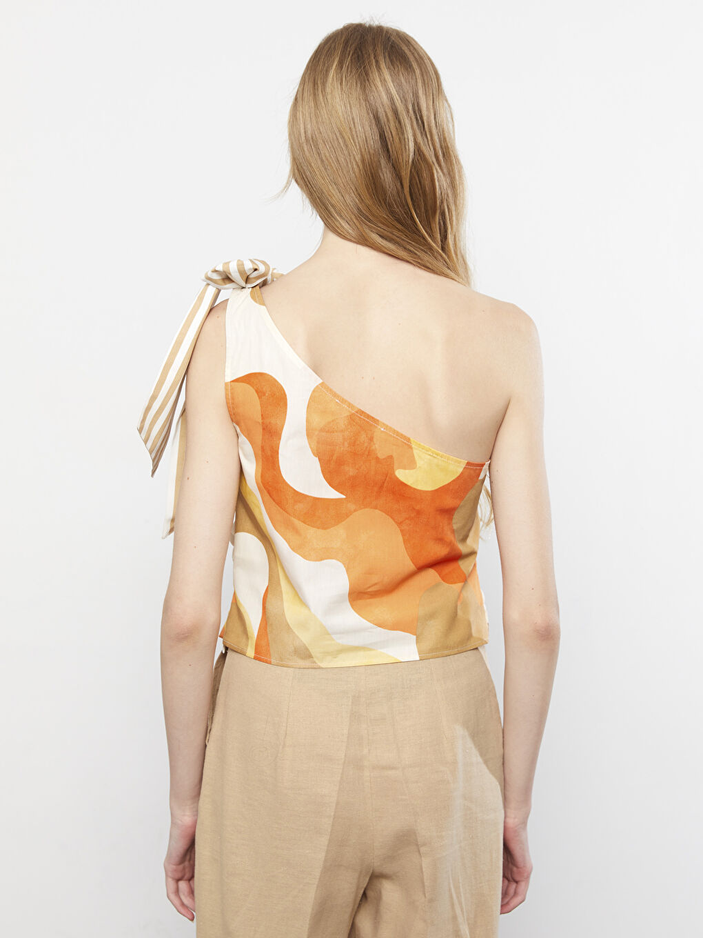LCW Vision One-Shoulder Gemusterte One-Shoulder Popeline Damenbluse -S2JM27Z8-LQX