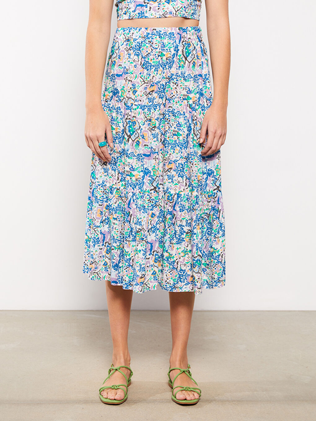 Elastic Waist Patterned Viscose Women's Skirt-3