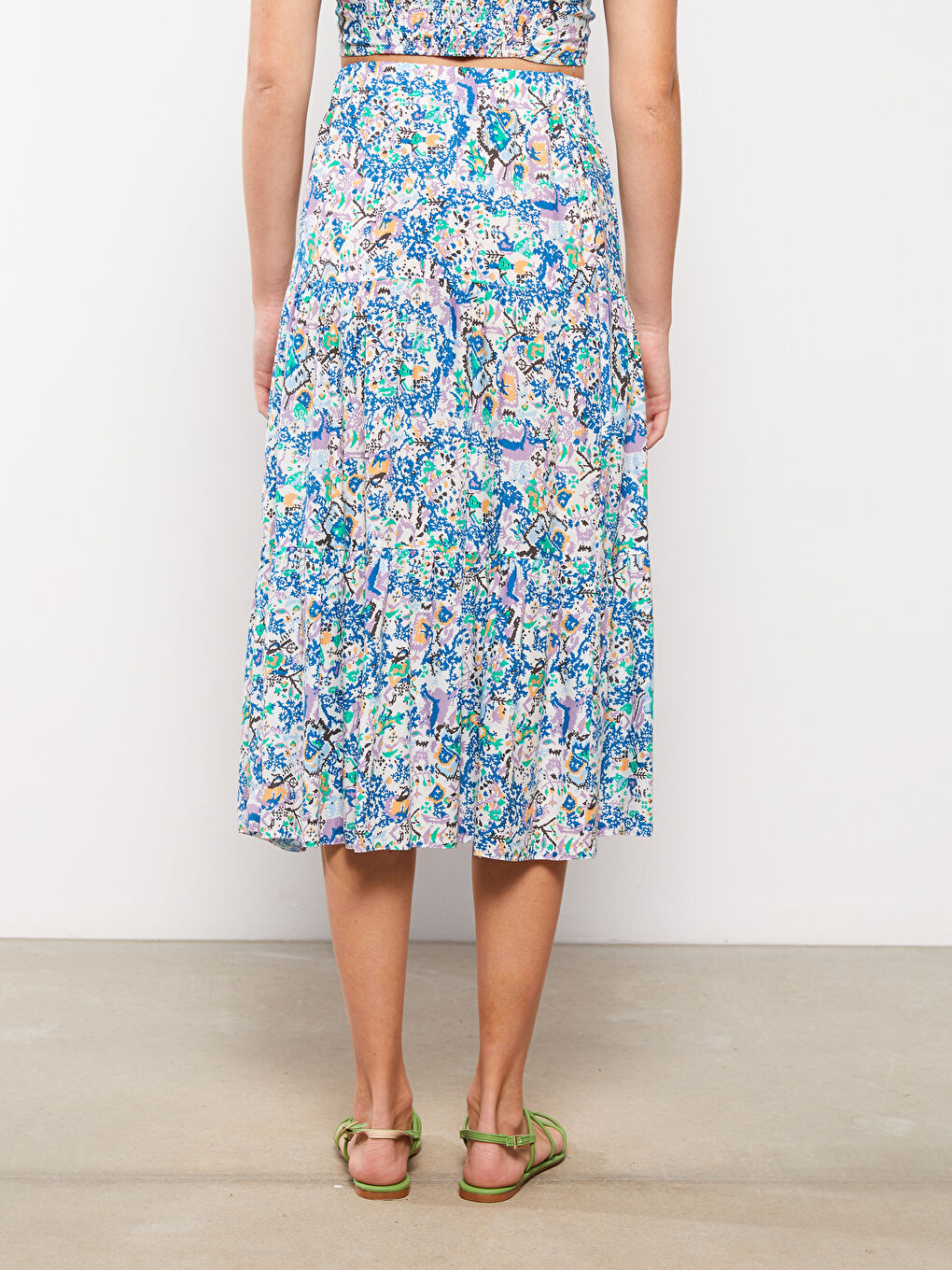 Elastic Waist Patterned Viscose Women's Skirt-4