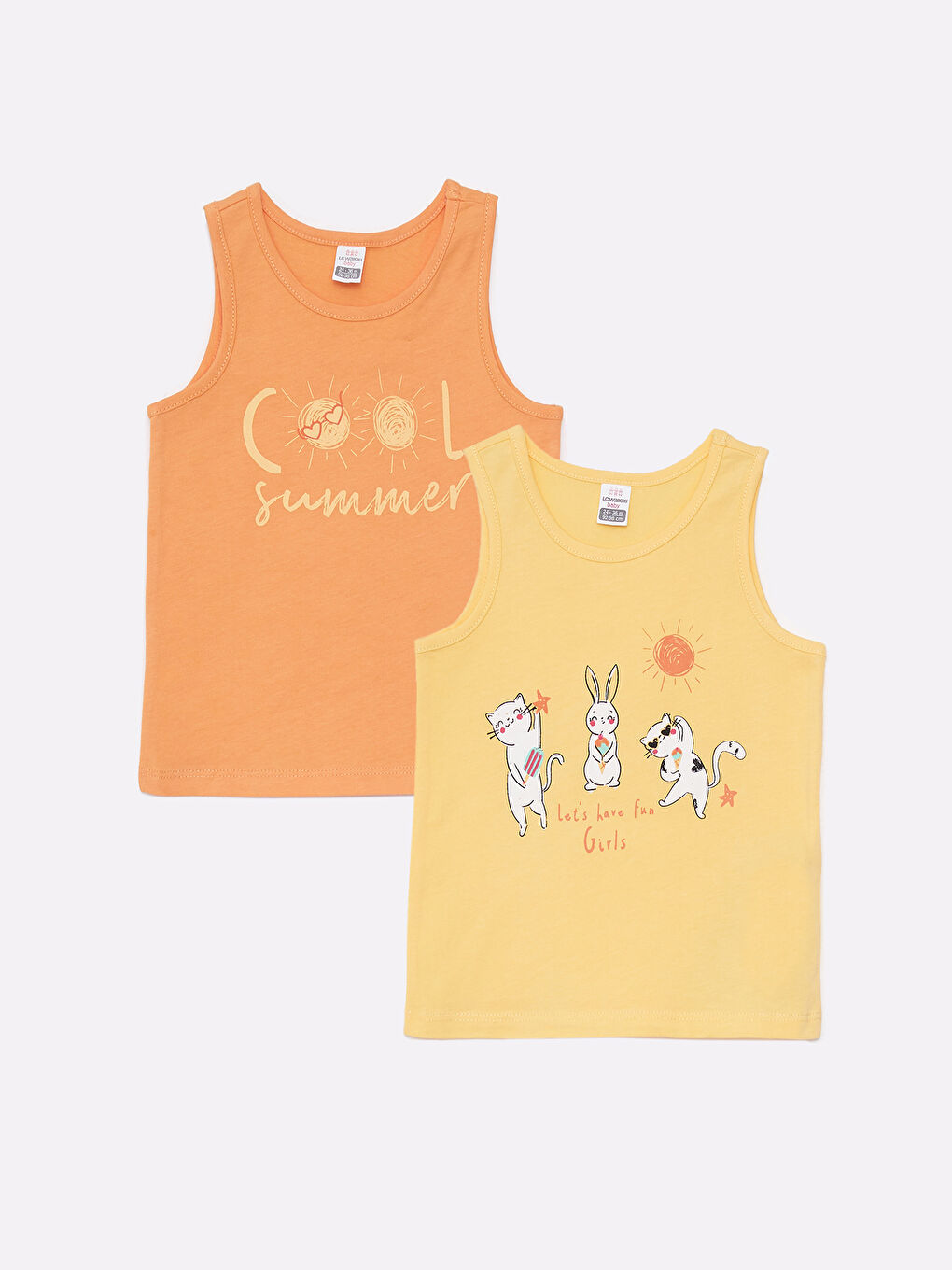 ياقة دائرية قطن مطبوع قميص داخلي بدون أكمام بنات رضع - مجموعتين