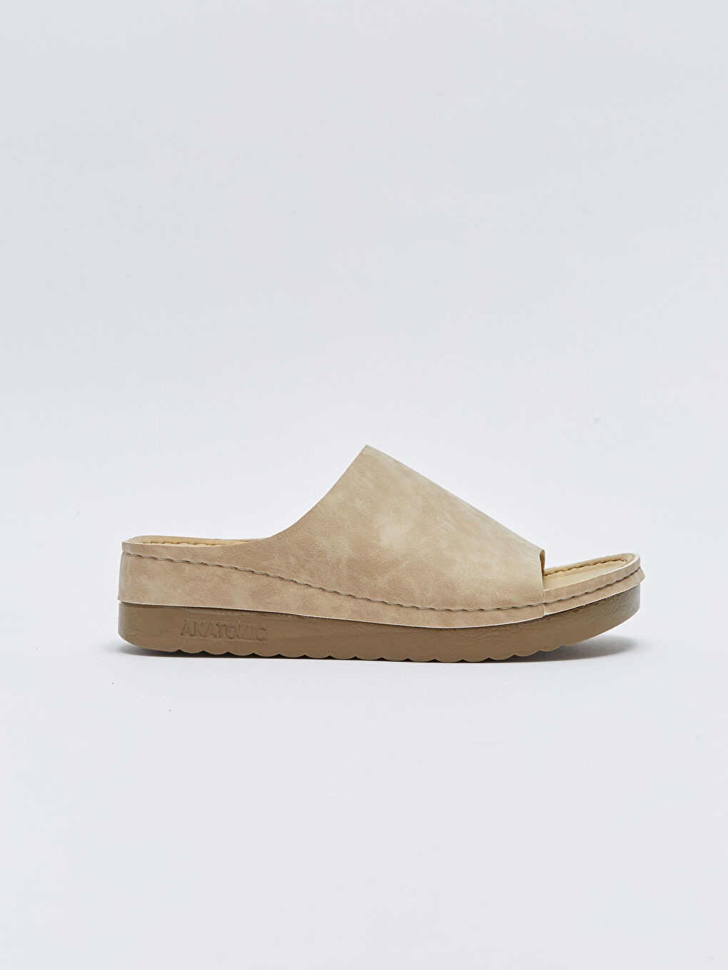 Bej Tek Bantlı Kalın Taban Kadın Terlik-1