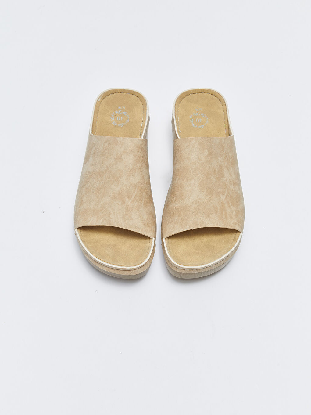 Bej Tek Bantlı Kalın Taban Kadın Terlik-2